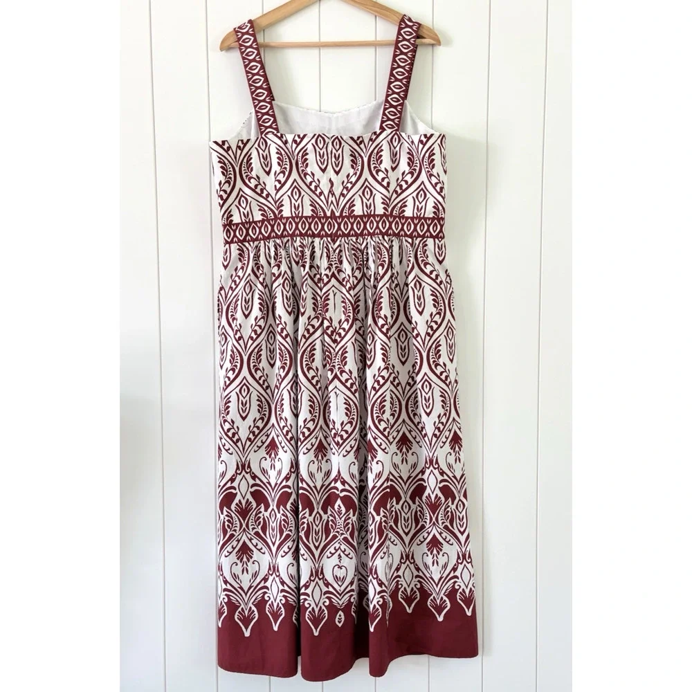 Talbots Modern Cotton Poplin Fit & Flare Maxi Dress Bohemian Medallion 16 Petite - Picture 8 of 10